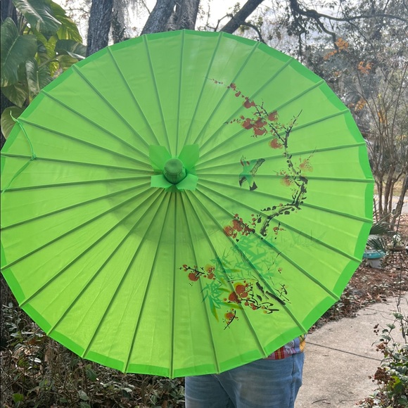 Epcot Japanes Umbrella Other - #0991**Green Parasol with Floral Design